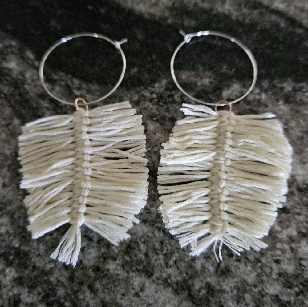 Elegant Cream Fringe Hoop Earrings